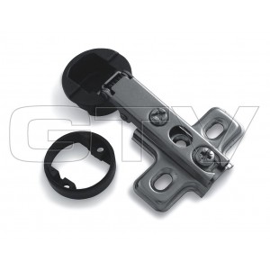 GLASS HINGE GTV PLATE WITH EUROSCREW AND OVAL BLACK LUCID CAP