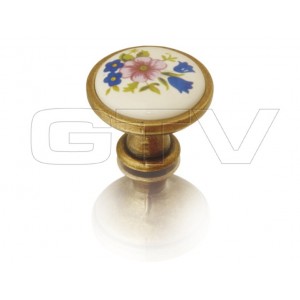 CERAMIC HANDLE (BROWN FLOWER) - AGED GOLD